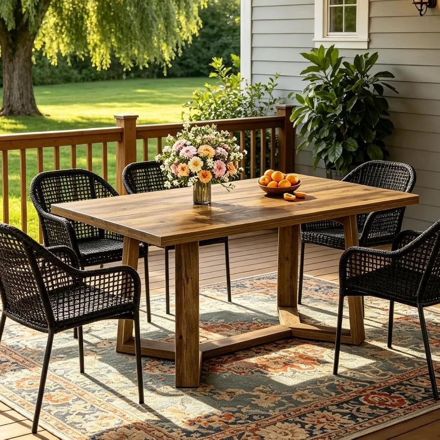 Dining Table for 4, 47 inch Dinning Room Table with Sturdy Geometric Base, Farmhouse Wood Rectangle Kitchen Table for Dining Ro