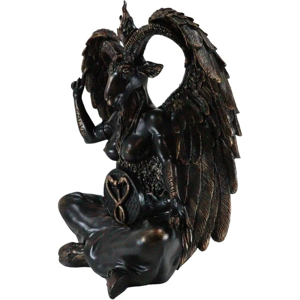 Large 24 Seated Sabbatic Goat Idol Statue - Baphomet, Samael, Lilith, Wicca Occult Illuminati Art Sculpture with Horned Design