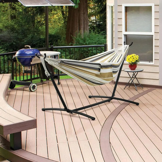 Double Hammock w/Stand, 2-People Hammock & Stand Set, Outdoor/Indoor Heavy-Duty Portable Hammock, 450LB Capacity - Desert Stripe