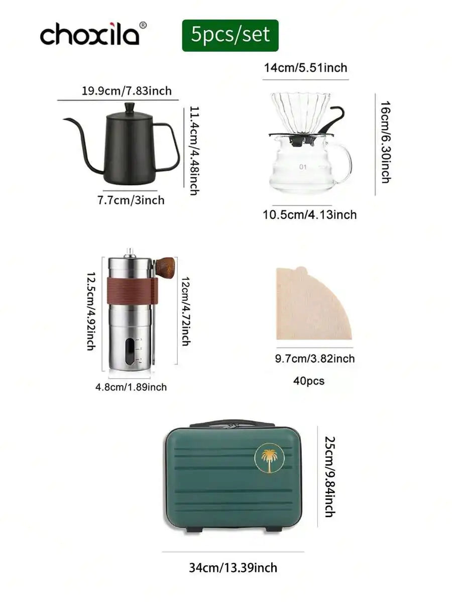 5/6/7pcs Portable Coffee Set With Date Palm Tree Logo Green Box, Saudi Arabian National Day Gifts, Pour Over Coffee Maker Set, P