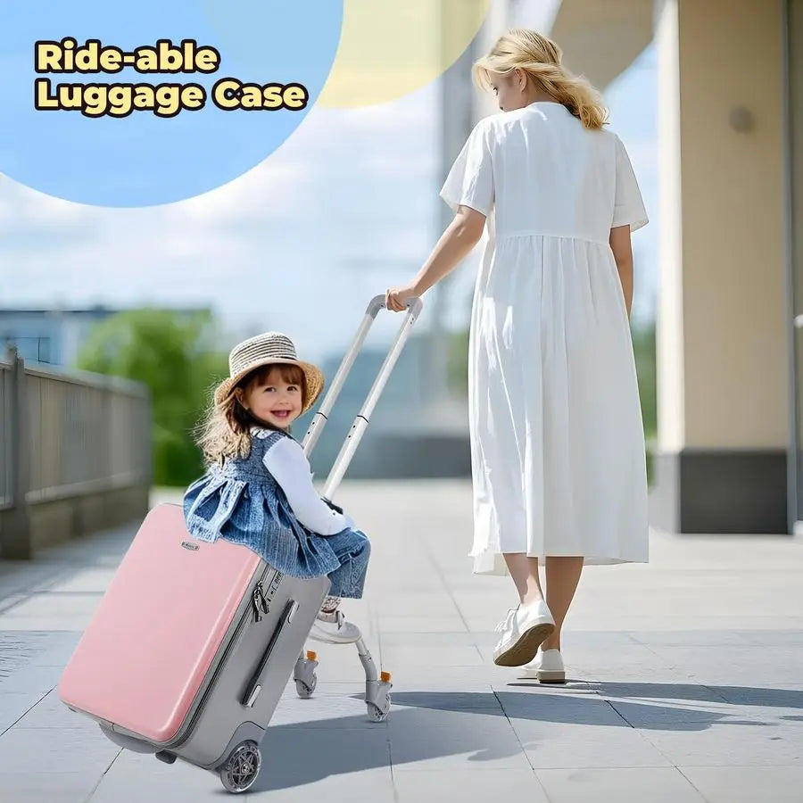 RideOn Suitcase,Kids Carry on Luggage with Wheels,Rolling Travel Luggage With Kids Seat for Airplane2in1 Case amp Baby Stroller,