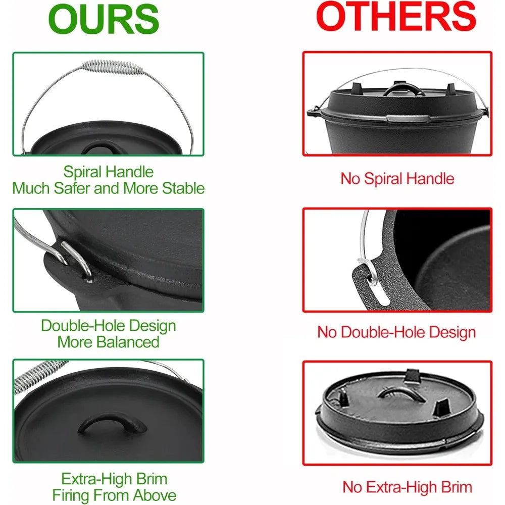 8 piece cooking set Cast iron camping cookware with vintage carrying wooden box for outdoor family BBQ baking