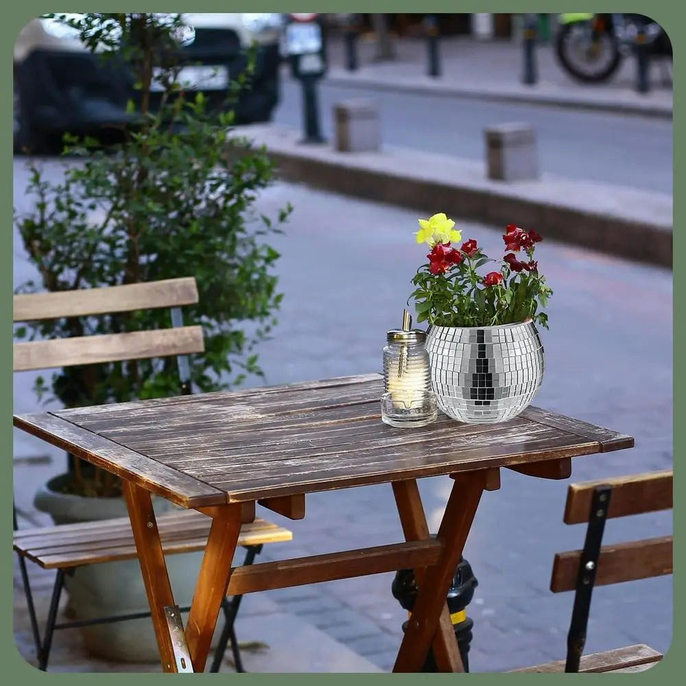 Set of 6 Silver Disco Vases, 5 x 6 Mirror Ball Planters, Glass Candle Holders, White Vases for Centerpieces, Party and Wedding D