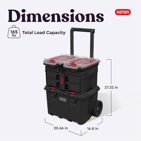 Modular Rolling Tool Organizer System with 4-Piece Storage Boxes for Garage and DIY Projects, Black