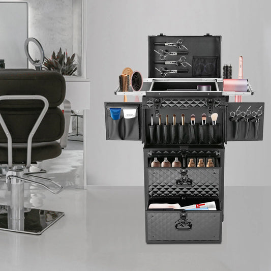 Cosmetology Case on Wheels Rolling Makeup Train Case Nail Travel Case for Nail Tech Professional Rolling Makeup Case with Drawer
