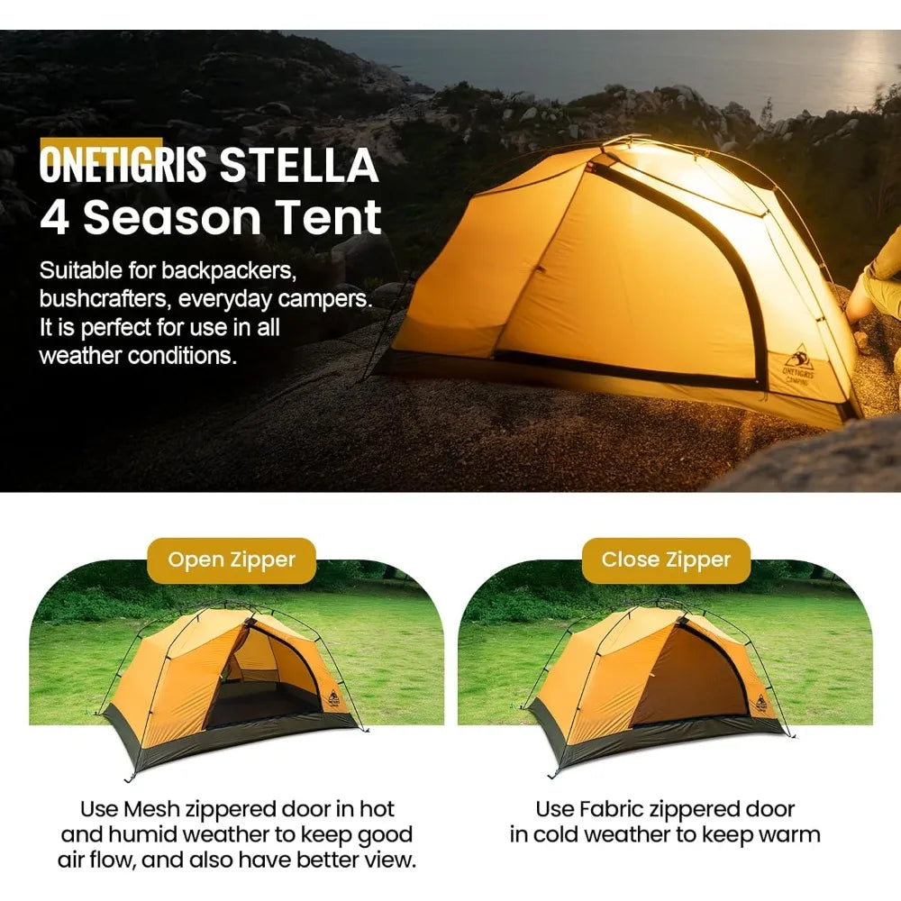 Stella 4 Season Camping Tent Backpacking 2 Person Waterproof Lightweight Easy Setup Instant 3000mm Waterproof Rating Outdoor