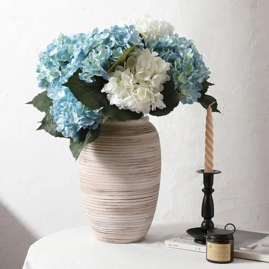 12 White Boho Style Wide Mouth Vase for Home Decor, Pampas Grass Centerpiece, Rustic Decor Vase for Living Spaces