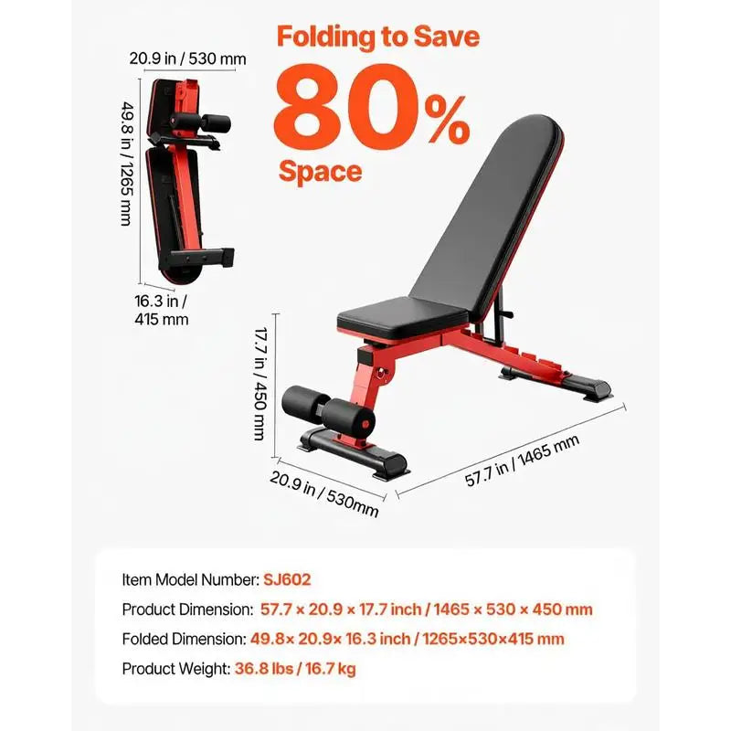 Heavy Duty Workout Station 1200lbs For Strength Training Home Gym Full Body Exercise, Adjustable Sit Up Bench Quick Folding Fast Adjustment Flat Position Design