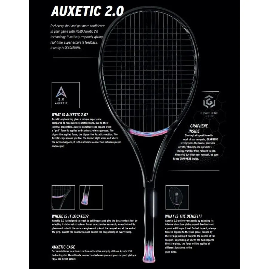 Auxetic 2.0 Speed Pro Legend Tennis Racquet for Advanced Players with Graphite Frame in Black and Silver Enhanced Power and Con