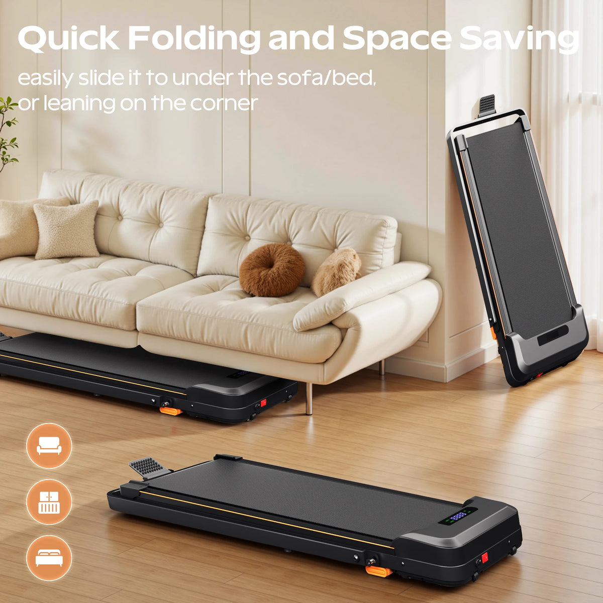 KERDOM 4 in 1 Climbing Treadmill with Handrail Handle Bar, Low Noise Running Pad with 6% Incline for Home Gym Fitness, LED Display & Phone Holder, Under Desk Portable Folding Walking Pad Space Saving for Office/Jogging/Pet Ex