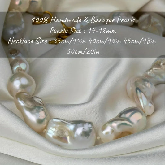 MYSOYA 14-18mm White Baroque Freshwater Pearl Necklace Large Natural Classic Elegant Pearl Collar Gift Box For Wedding Birthday