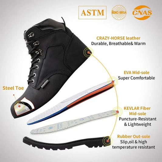 Safety Boots for Men Durable CrazyHorse Leather Indestructible Steel Toe Waterproof and NonSlip Better Warmth Men Work Shoes
