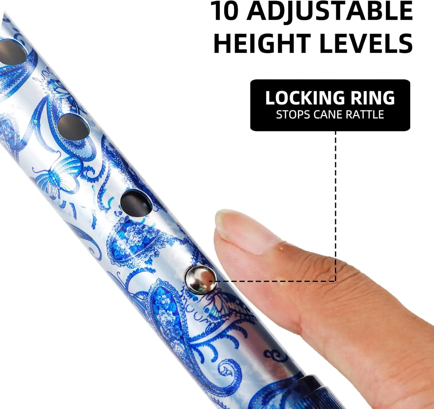 Adjustable Quad Cane with 4-Prong Base for Stability, Folding Aluminum Walking Stick for Seniors