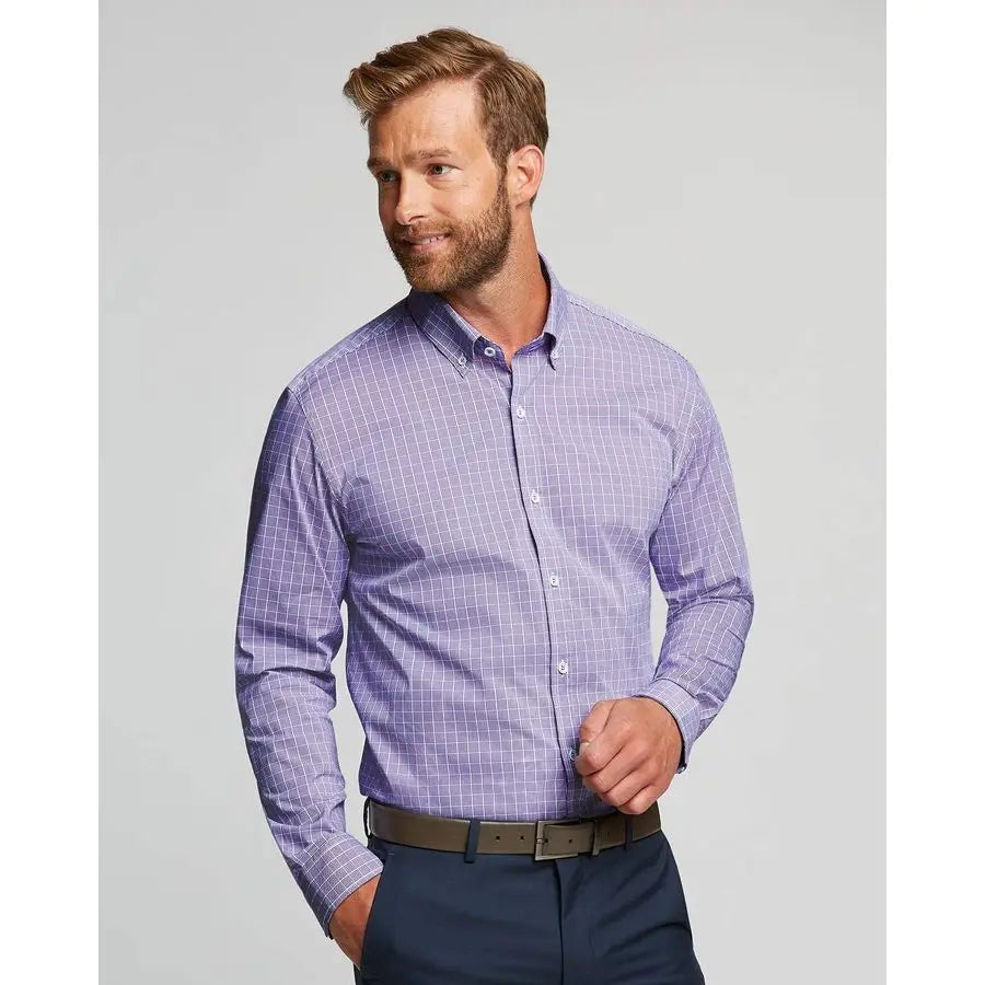 Long Sleeve Soar Windowpane Check Button Down Shirt