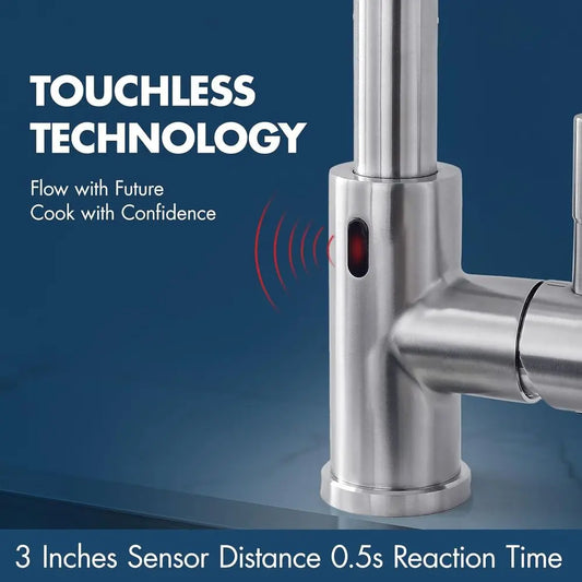Touchless Kitchen Faucet with Pull Down Sprayer Motion Sensor Hands-Free Smart Activated Brushed Nickel Sink Faucets