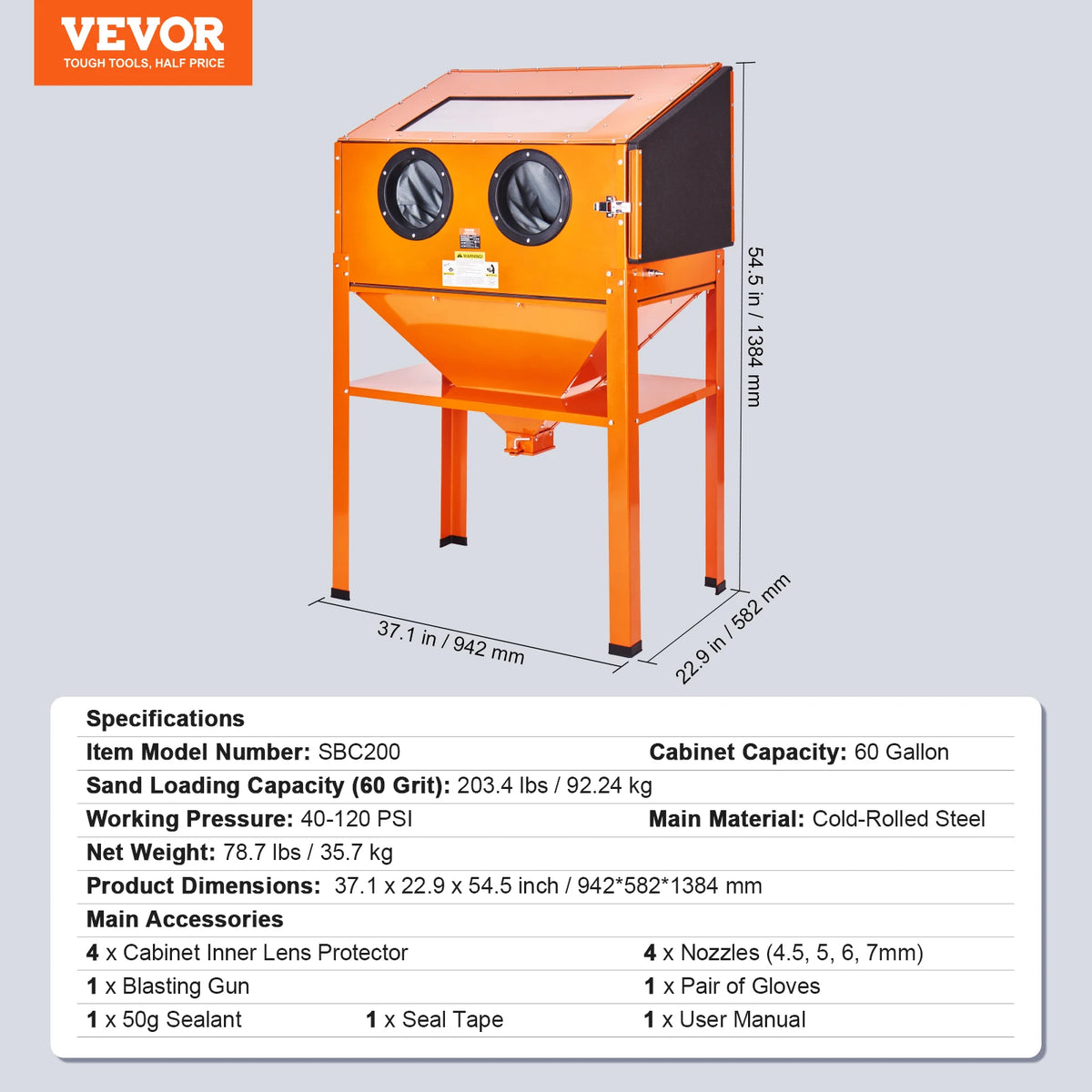 SucceBuy 25/40/60 Gallon Sandblasting Cabinet Portable Benchtop Sand Blaster with Blasting Gun Nozzles for Stain Rust Removal
