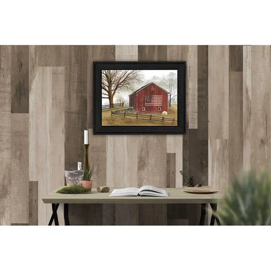 Flag Barn Wall Art, Ready to Hang Framed Print with Black Frame