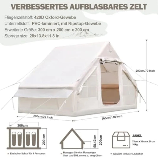 Inflatable Camping Tent Glamping Inflatable Tent for Camping 4 Season WaterWindproof Outdoor Oxford Blow Up Cabin Tent with Mes