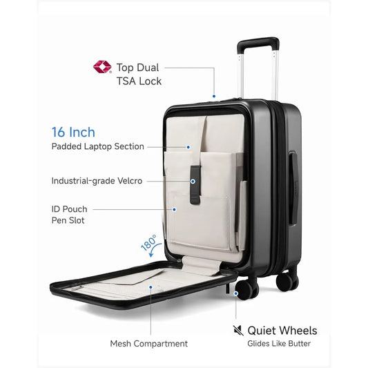 LUGGEX 22x14x9 Inch Expandable Polycarbonate Carry-On Suitcase with Front Pocket - FX-Core Black, 20 Inch