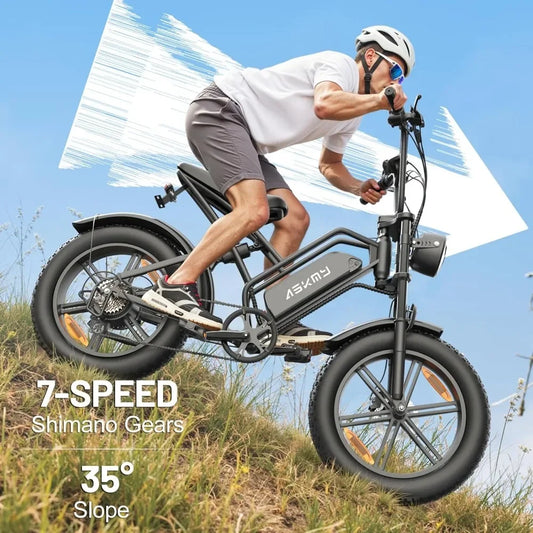 E500 Electric Bike for Adults 1000W Peak Motor, 20" Fat Tire Dirt E-Bike with 35MPH, 40 Miles PAS Range, Electric Bicycles