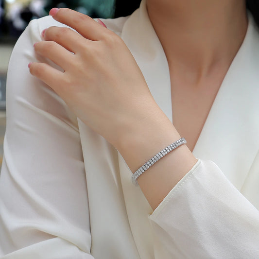 JIUZUAN Moissanite Tennis Bracelet Square Design 925 Silver 18K Gold Plated for Women Jewelry Gift Comes with GRA Certificate