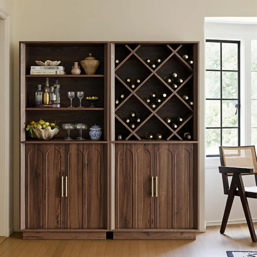 70.87" Tall Liquor Cabinet, Diamond Wine Rack, Walnut
