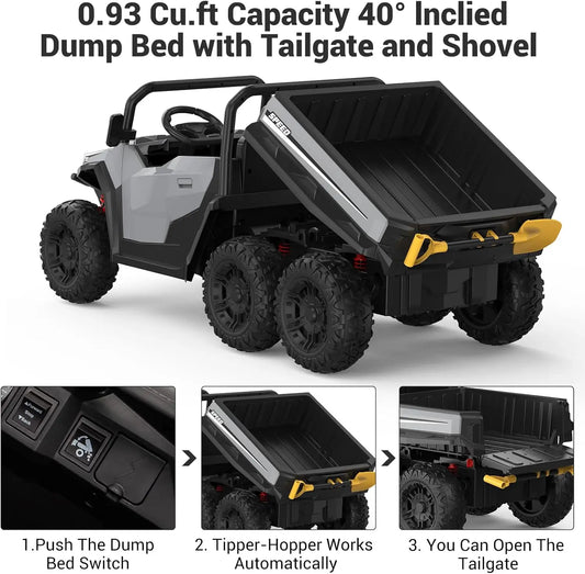 24V 4WD Electric Ride On Dump Truck with Remote Control 2-Seater Kids Ride On Car Music Player & LED Lights Birthday Gift