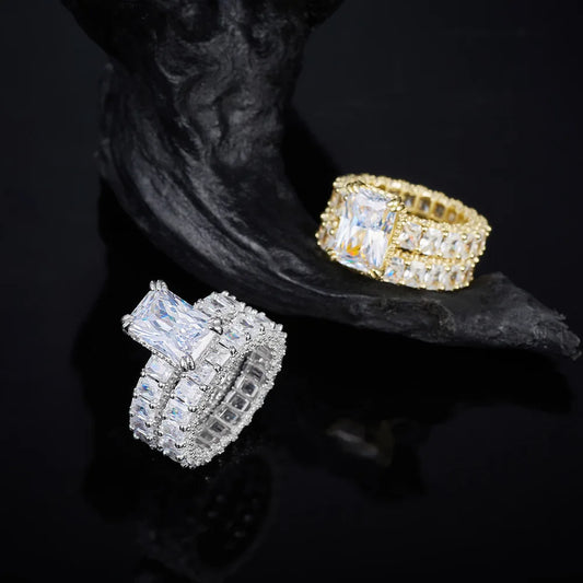 8*12mm 5 Carat D Color Moissanite Ring 925 Sterling Silver 18K Gold Plated Zircon Full Set Engagement Statement Ring