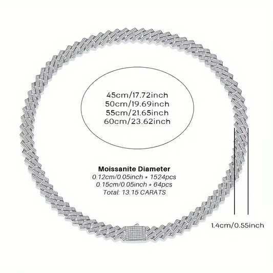 1pc Moissanite Necklace 925 Sterling Silver 18K Golden Plated Cuban Chain, Hip Hop Cuban Necklace Cuban Clavicle Chain For Men