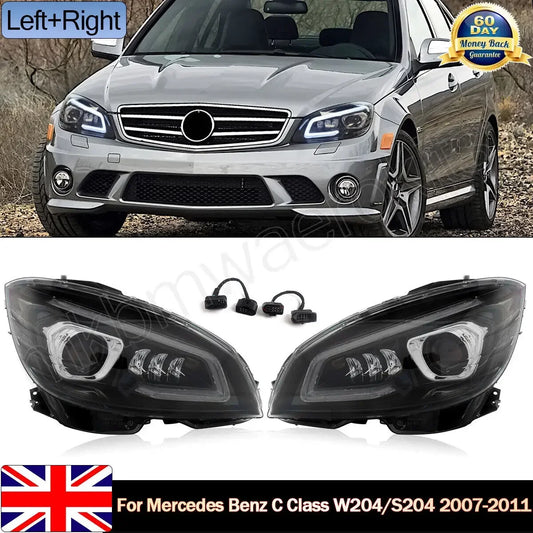 MAGICKIT Projector Headlights For 2007-2011 Mercedes C Class W204 S204 C300 C350 LED Headlamp Car Accessories