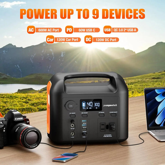 600W Portable Power Station with 299Wh LiFePO4 Battery, Pure Sine Wave AC Outlets & Solar Charging for Camping