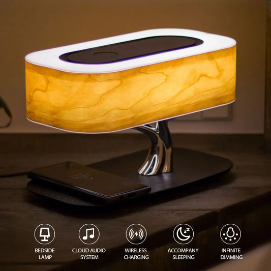 Wireless charging speaker, ambient light, adjustable brightness, touch control bedside lamp for bedroom, night light, table lamp