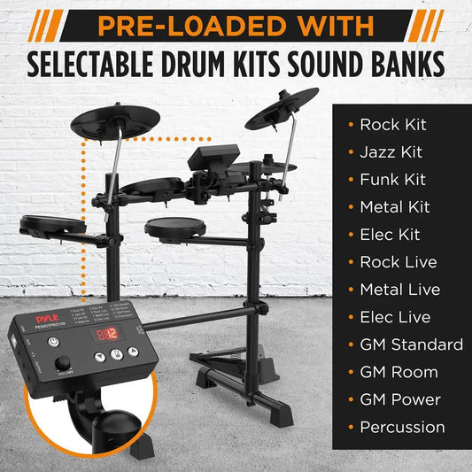 7-Piece Electric Drum Set, MIDI, Preloaded Sounds, Record Mode, Foot Pedals, Drumsticks