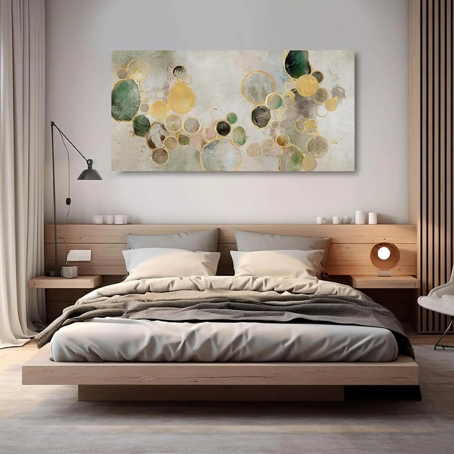 Large Abstract Canvas Wall Art Green and Gold Decorative Painting 29x58 Inches for Kitchen Office Bedroom