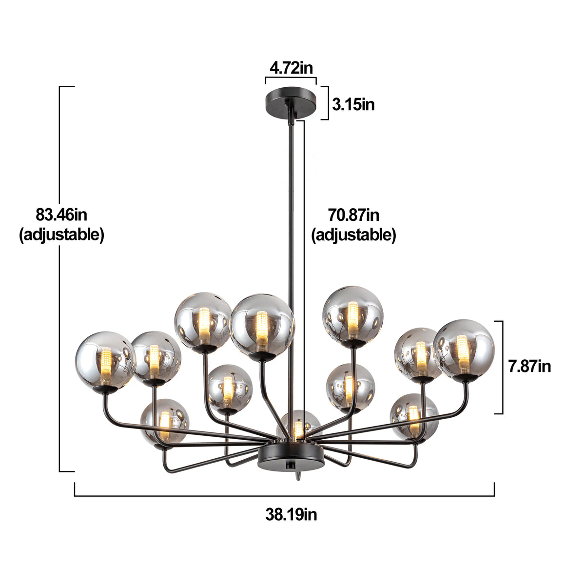 12 Lights Bubble Chandeliers Globe Glass Sputnik Illumination Modern Black Light Fixture Easy To Install For Dining Room