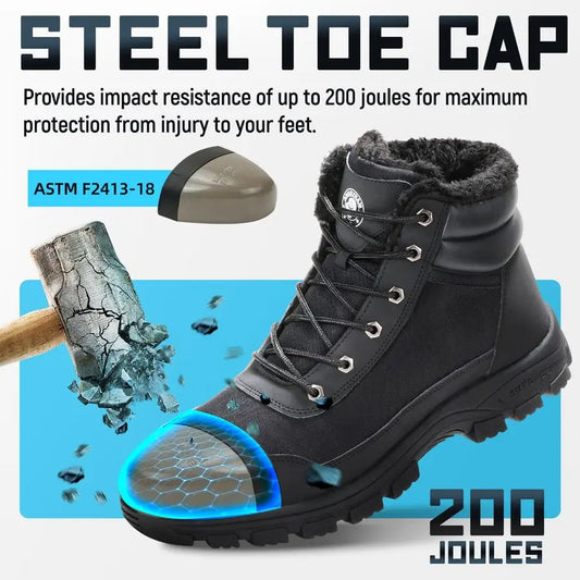 Winter Steel Toe Boots for Men Women Comfortable Warm Faux Fur Slip Resistant Snow Work Boots