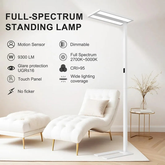 100W Modern LED Floor Lamp with Motion Sensor, 76-inch Full-Spectrum Light for Bright Office Illumination
