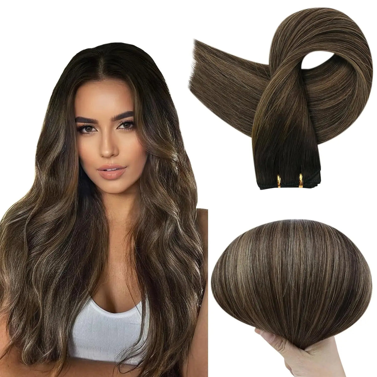 Full Shine Straight Human Hair Extensions Sew in Silky Skin Double Weft Hair Extensions For Salon