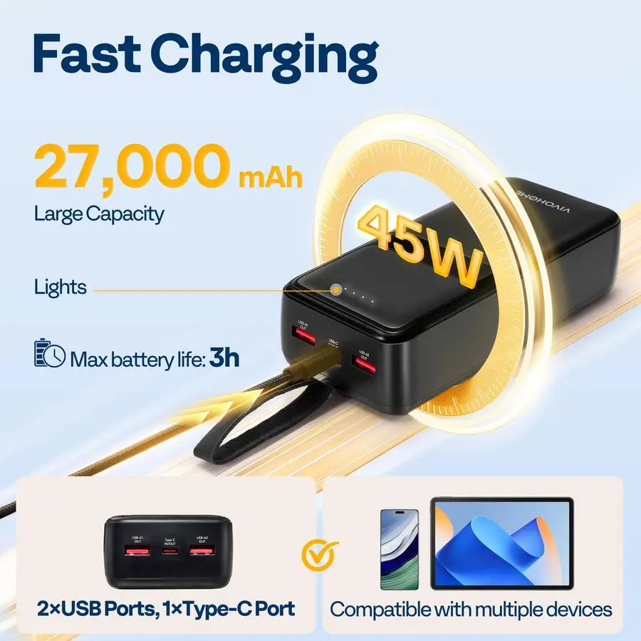 45W Padded Heating Camping Chair with 27000mAh Power Bank, Heated Portable Folding Lawn Chair for Outdoor Sports, 3 Levels of He