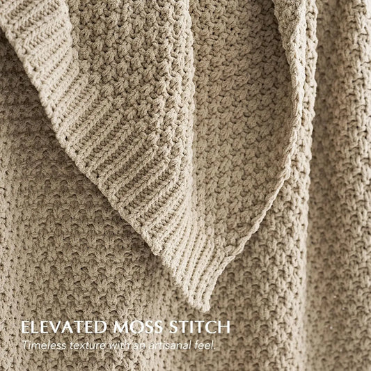 Chunky Chenille Knit Throw Blanket, Soft Oversized King Moss Stitch for Bed Couch Sofa, Sand Dune 92x108