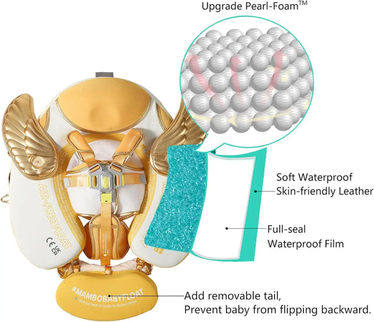 HECCEI Swim Float with Canopy UPF 50+ Sun Protection Pearl Foam Mambobaby Non-Inflatable Solid Baby Pool Float with Tail