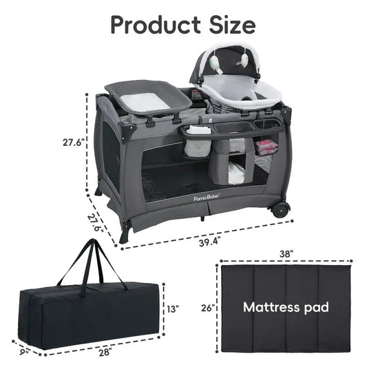 Babe Portable Playpen Foldable Playard for Baby and Toddler Mattress, Changing Table for Newborn Portable Playard