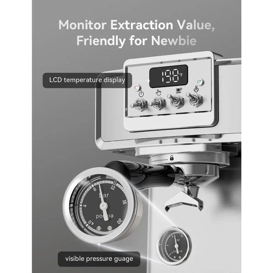 Neretva Espresso Machine, 58mm Professional Espresso Coffee Machine 15 Bar Retro Espresso Maker with Powerful Milk Frother & Vis