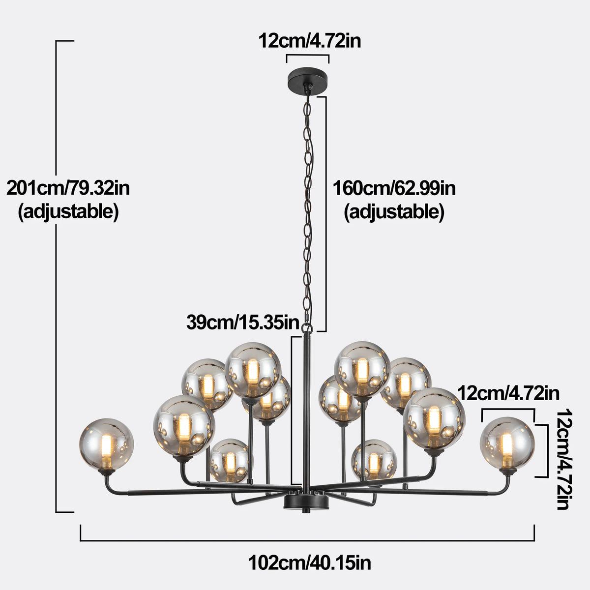 Bubble Glass Chandelier 12/16-Light Chandelier Height Adjustable Dimmable Sputnik Chandeliers for Dining Room Foyer