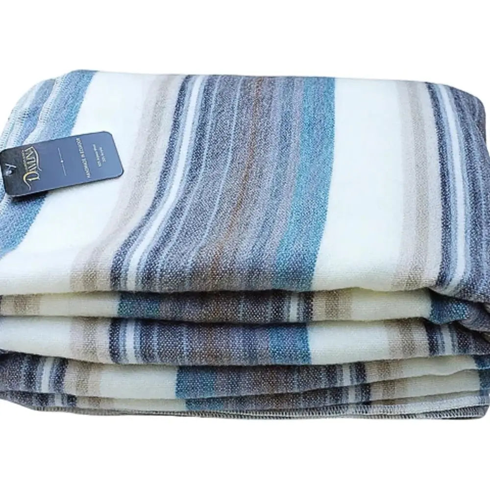 Alpaca Wool Throw Blanket | Super Soft, Lightweight, Breathable and Hypoallergenic | Non-Itchy or Scratchy (Blue White Varicolor