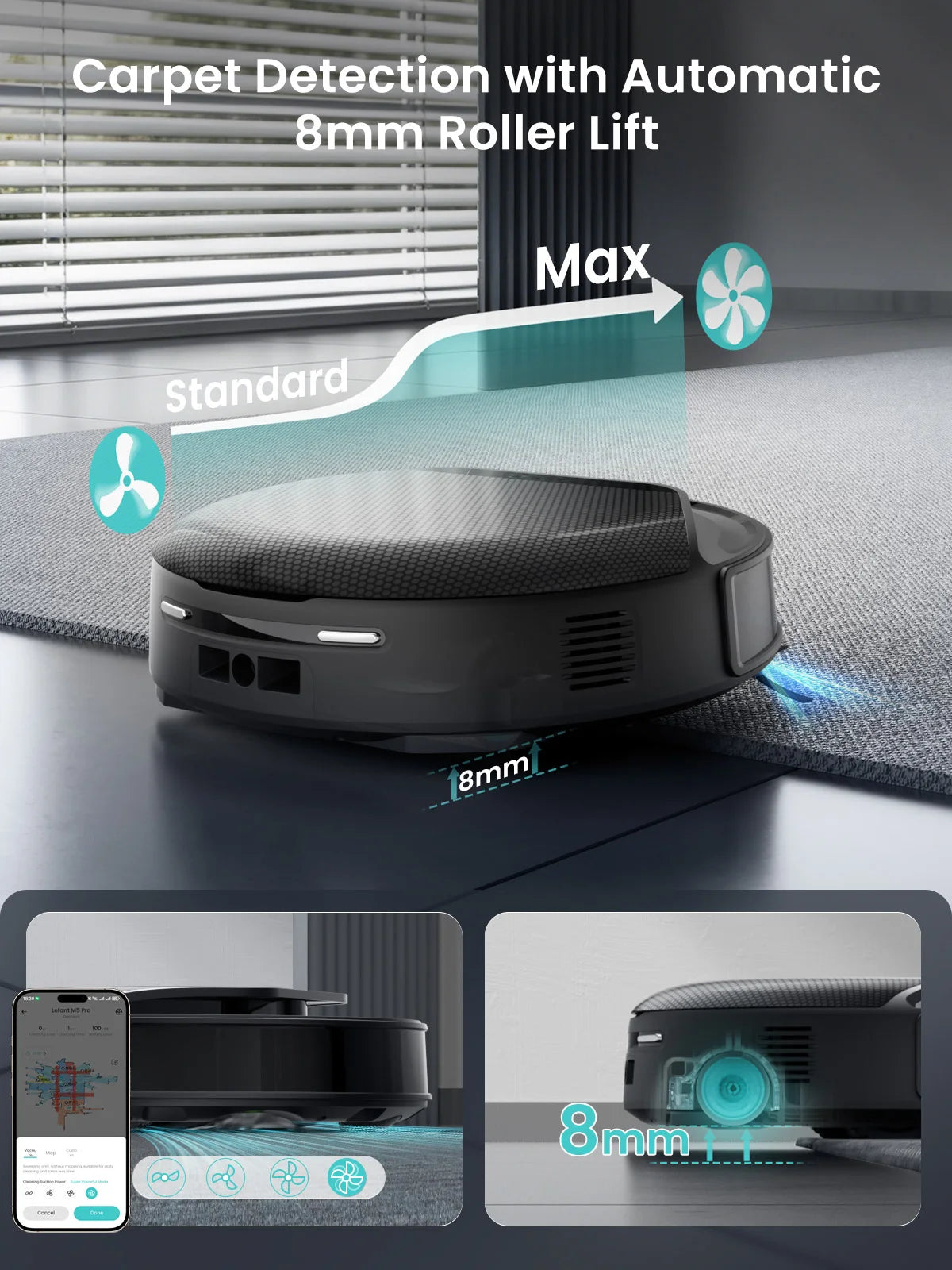 Lefant M5 Pro Robot Vacuum and Mop, 18000Pa Suction, PSD 2.0 Obstacle Avoidance, All-in-One Robot Vacuum 120 Day Self-Emptying, Self Cleaning Mop, Auto Drying, Supports 2.4G/5G WiFi,