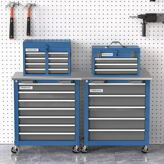 10-Drawer Mobile Tool Chest with Stackable 3-Drawer Cabinet and 7-Drawer Storage