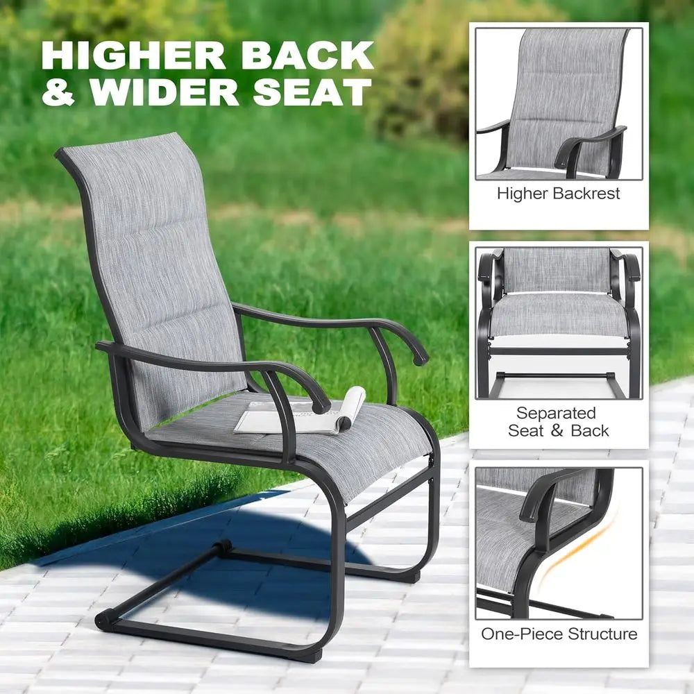 2-Piece Outdoor Dining Chair Set, Weather-Resistant Padded Textilene, High-Back Spring Motion Chairs for Patio, Lawn, Deck, Grey