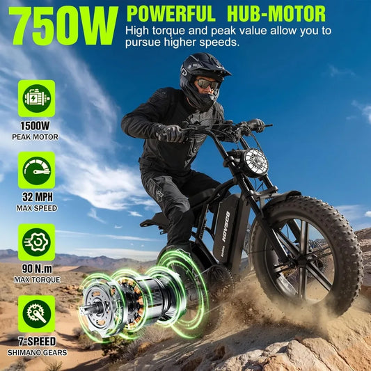 Electric Bike for Adults-1500W Peak Motor, 32MPH Off-Road Fat Tire Ebike, 20"x4.0" Tires, 48V 15/25AH Battery, Dual Suspension