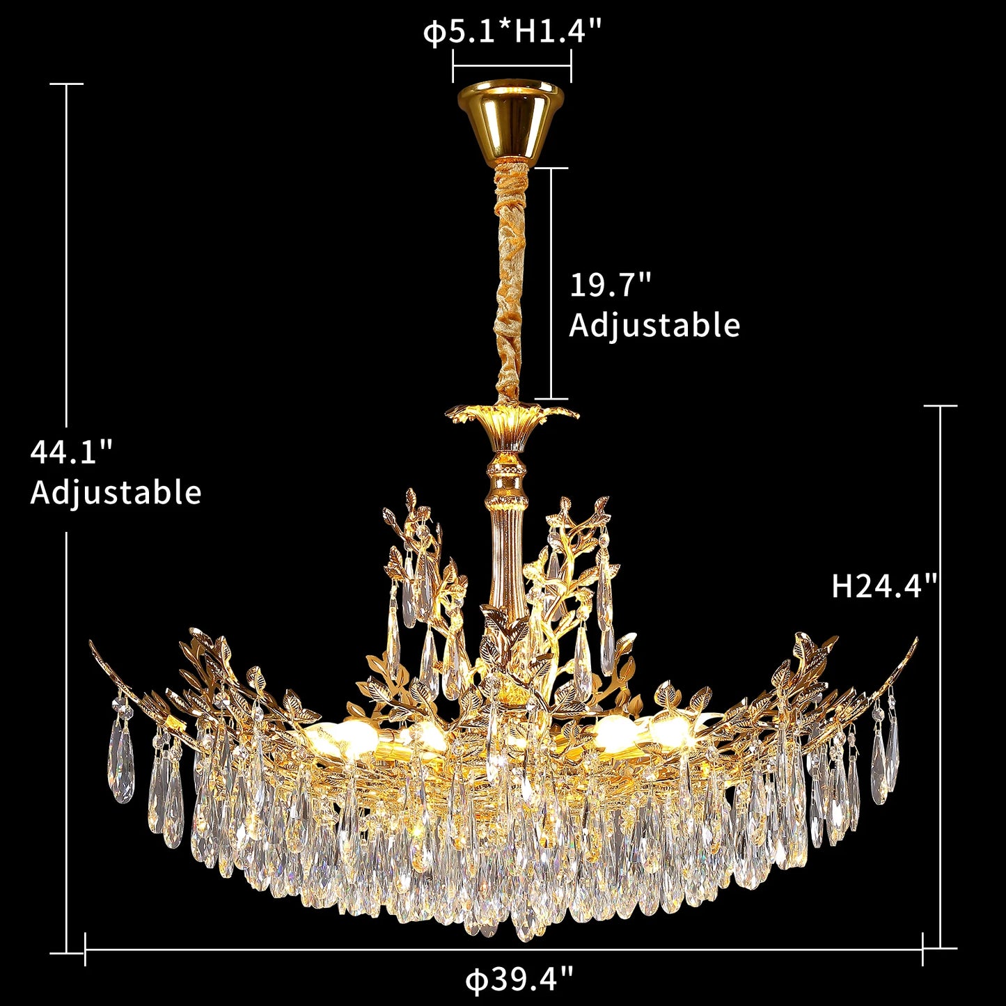 Modern Crystal LED Ceiling Chandelier for Living Room Luxury Dining Room Bedroom Pendant Lamp Gold Round Indoor Light Fixture
